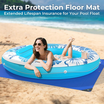 Inflatable Tanning Pool Lounger Float with Protection Tarp  75 x 75 Pool Floats mature-themed with Pillow  6 in 1 Suntan Tub Raft Floatie  Sunbathing Water Lounge Blow Up Pool Kids Ball Pit Party Gifts-Blue