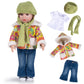 Rakki Dolli Doll Clothes Set 5 Pc. Set Includes Colorful Yellow Coat, Green Scarf And Hat, Blue Jeans & White T-Shirt Baby Doll