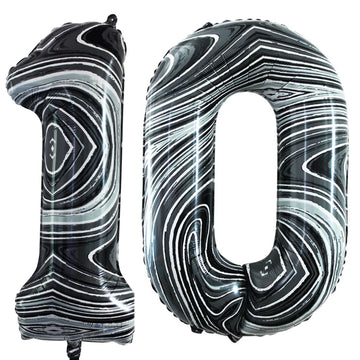 Goer Number 10 Balloons For 10Th Birthday Party Decorations,42 Inch Jumbo Foil Helium Balloons For 10Th Anniversary (Marble Black)