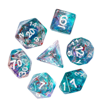 HDdais DND Dice Set, 7PCS Polyhedral Dice Set Filled with Red Foil for Dungeons and Dragons, Blue Iridecent Swirls D&D Dice for