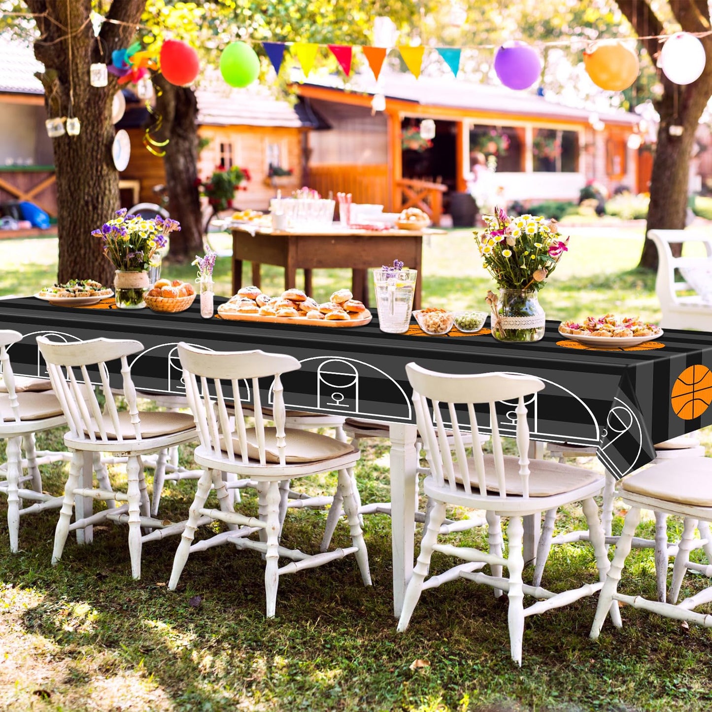 Mixweer Basketball Plastic Tablecloth Basketball Party Disposable Table Cover Basketball Pattern Party Supplies Plastic Basketba
