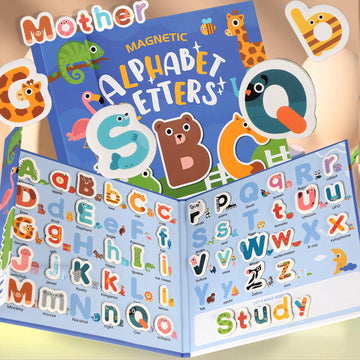 Fullware Portable Animals Magnetic Alphabet Letters Learning Board, Foldable, Upper & Lowercase, Spelling, Fridge Magnets For To