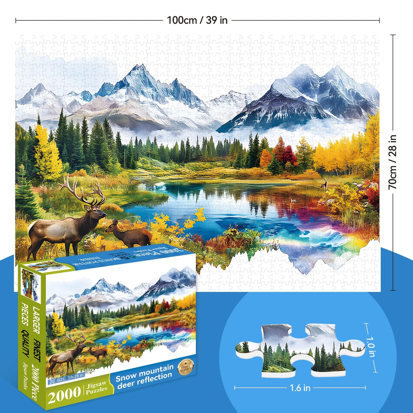 MAXZN 2000 Piece Jigsaw Puzzle, Scenic Lake Reflection, Eco-Friendly Paper, Large 39" x 28"