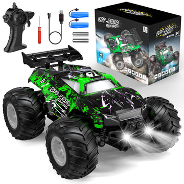 Hielse Remote Control Car, All-Terrain Remote Control Car for Boys, Rechargeable Rc Truck with LED, 1:20, 10KM/H, 2 Motors, 2.4G