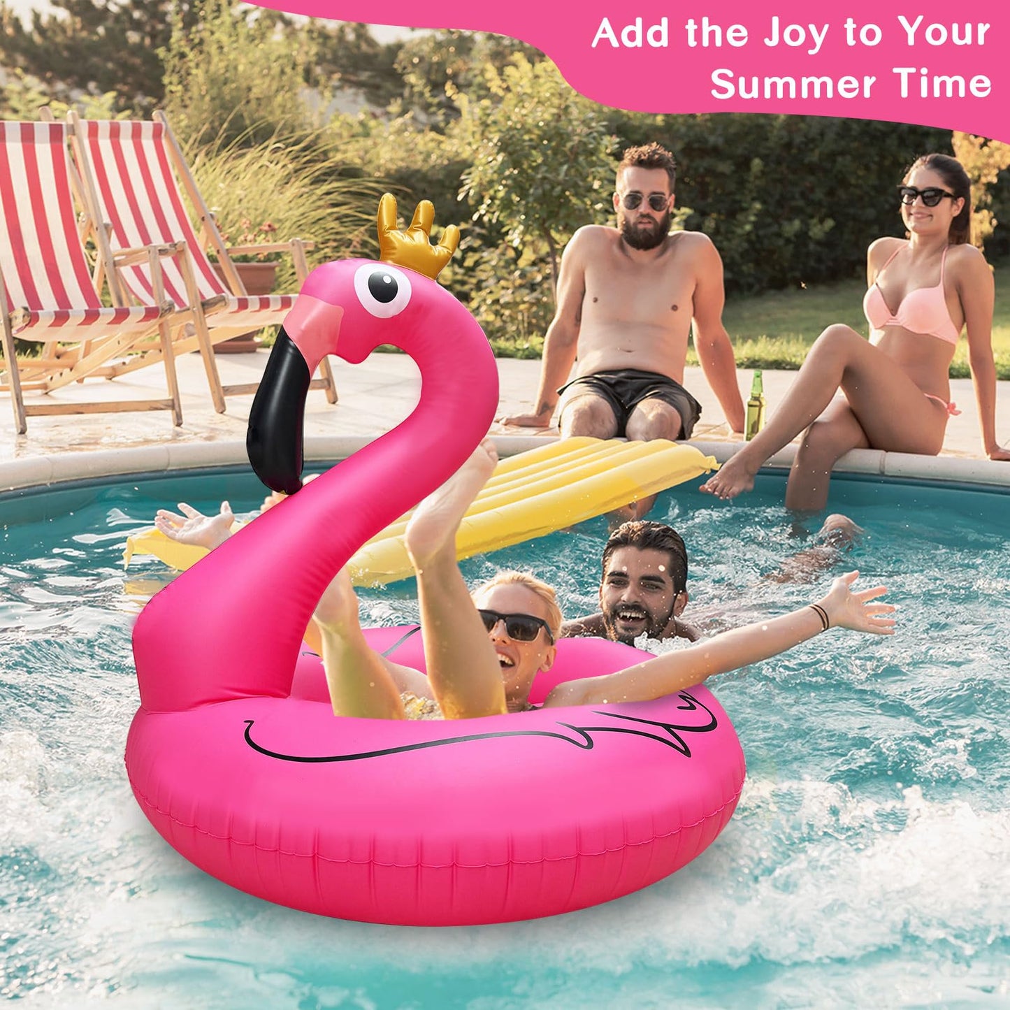 Topdear 2Pack Inflatable Flamingo Pool Float, 42'' Pink Flamingo Swim Tube Rings, Large Pool Beach Floaties Lake, Blow Up Beach