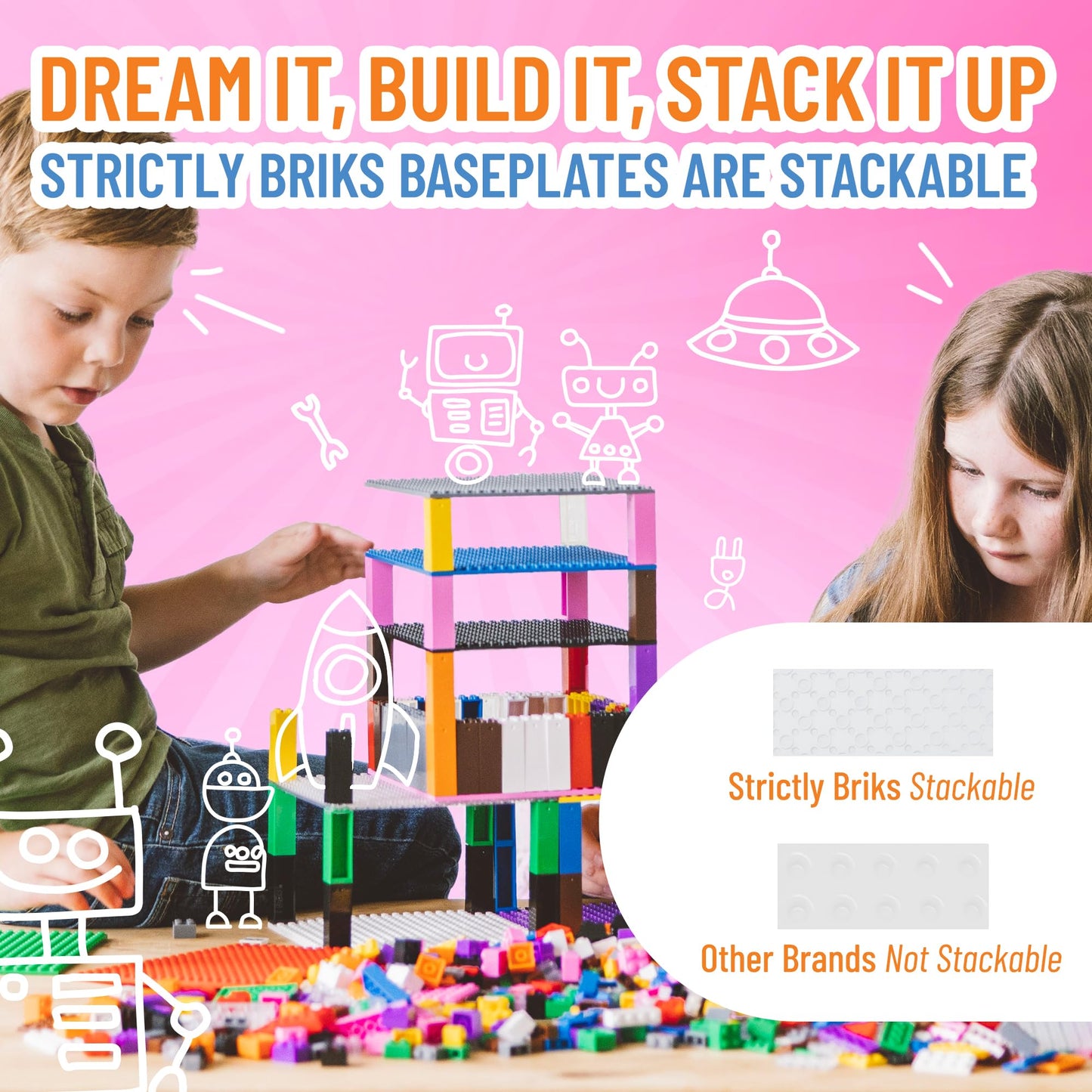Strictly Briks Compatible With Lego Classic Stackable Baseplates, Building Bricks For Towers, Shelves, And More, 100% Compatible
