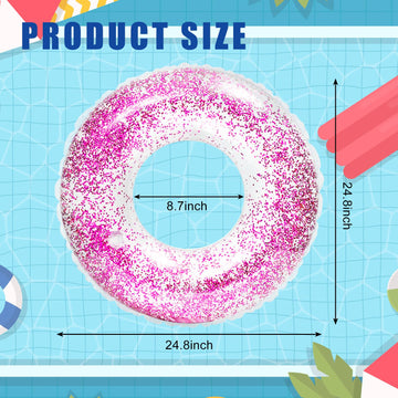 Whaline 4Pcs Inflatable Pool Floats Toys Clear Swim Tubes Rings Glitter Hot Pink Pool Tube For Teen Boys Girls Outdoor Summer Sw