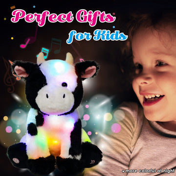 Cuteoy Cow Led Musical Stuffed Animal Light-Up Singing Plush Adjustable Volume Lullaby Plushies Birthday Christmas Toy Gifts For Kids Toddler Girls, 13'