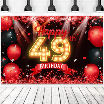 Happy 49Th Birthday Banner Backdrop Red And Black 49 Years Old Background Bday Decorations For Women Men Photography Party Supplies Glitter