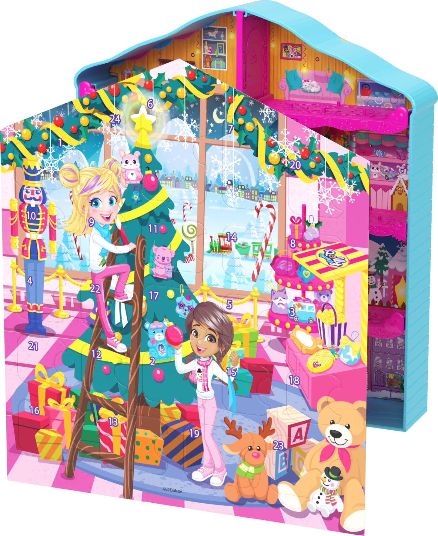 Polly Pocket Dolls Advent Calendar, Gingerbread House Playset With 24 Surprises, Dollhouse Furniture, Toy Car & Holiday Accessories