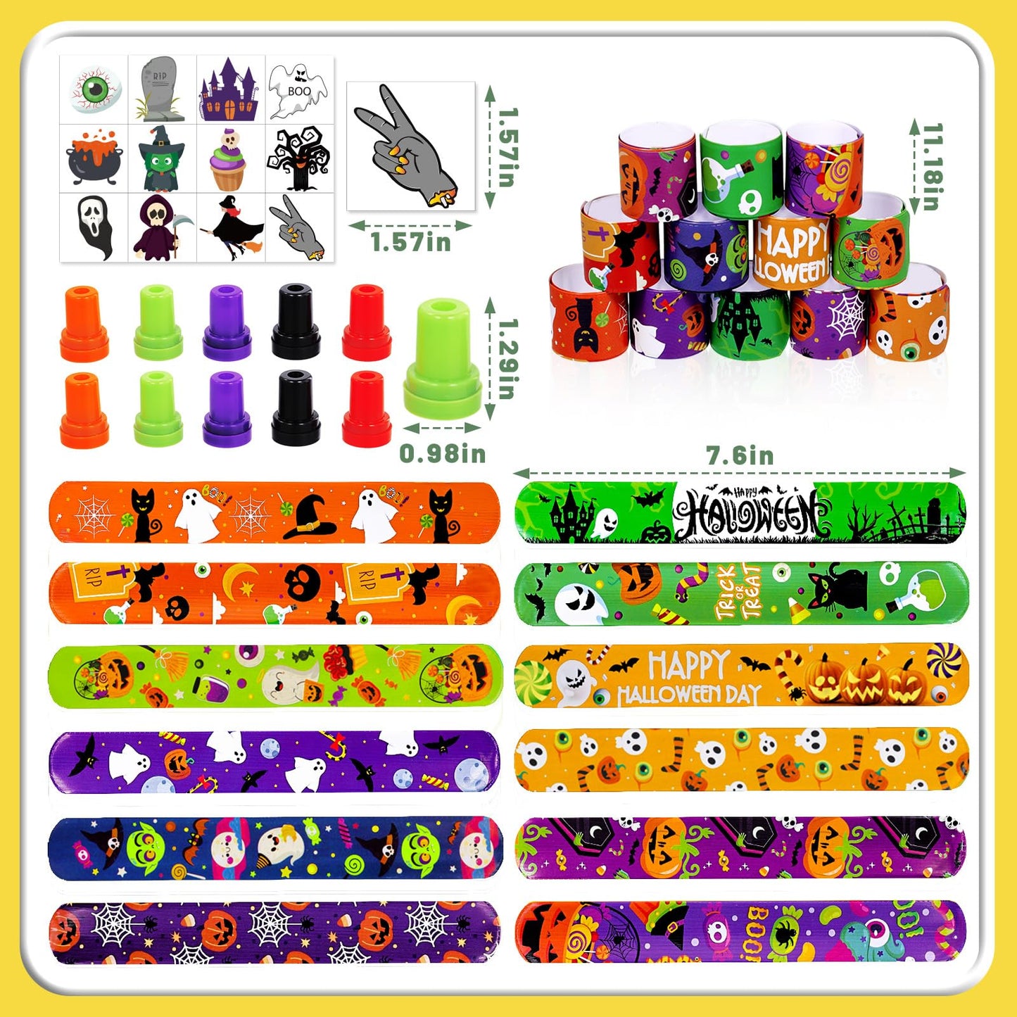Garma Halloween Party Favors Toys for Kids, 25 Pcs Halloween Assorted Stamps with 12 Pcs Slap Bracelets and 288 Tattoos Hallowee