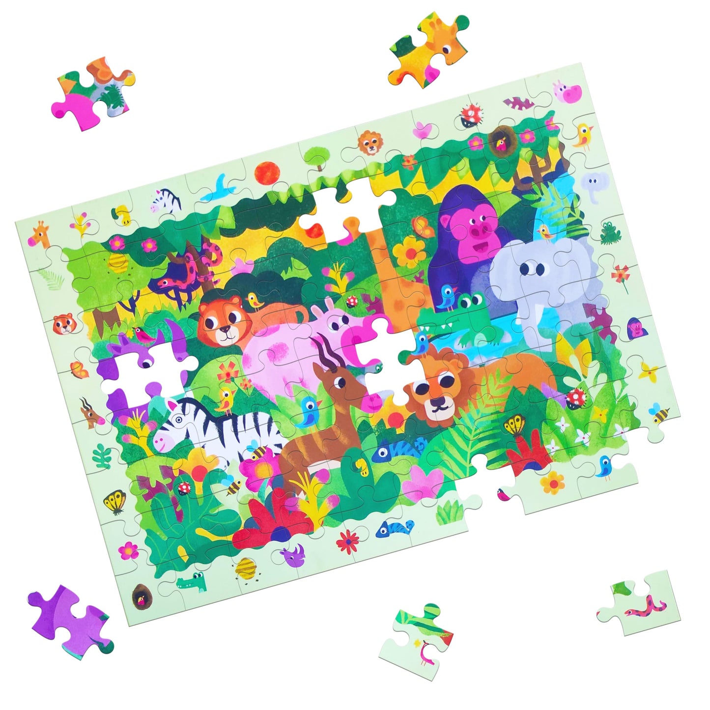 Vgrassp 70 Pcs Wildlife Themed Interlocking Jungle And Animal Puzzle Toy  Search, Find And Connect Educational, Challenging & B