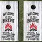 Cornhole Wraps #434 -Welcome To Our Firepit Cornhole Graphic Decals - Includes Application Squeegee - Set Of (2) 25'' X 49'' Wra