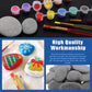 Glarks 34Pcs Rock Painting Kit, Including 15Pcs 2-3 Flat Painting Stones River Rocks, 12 Colors Non-Toxic Washable Paint, 6Pcs P