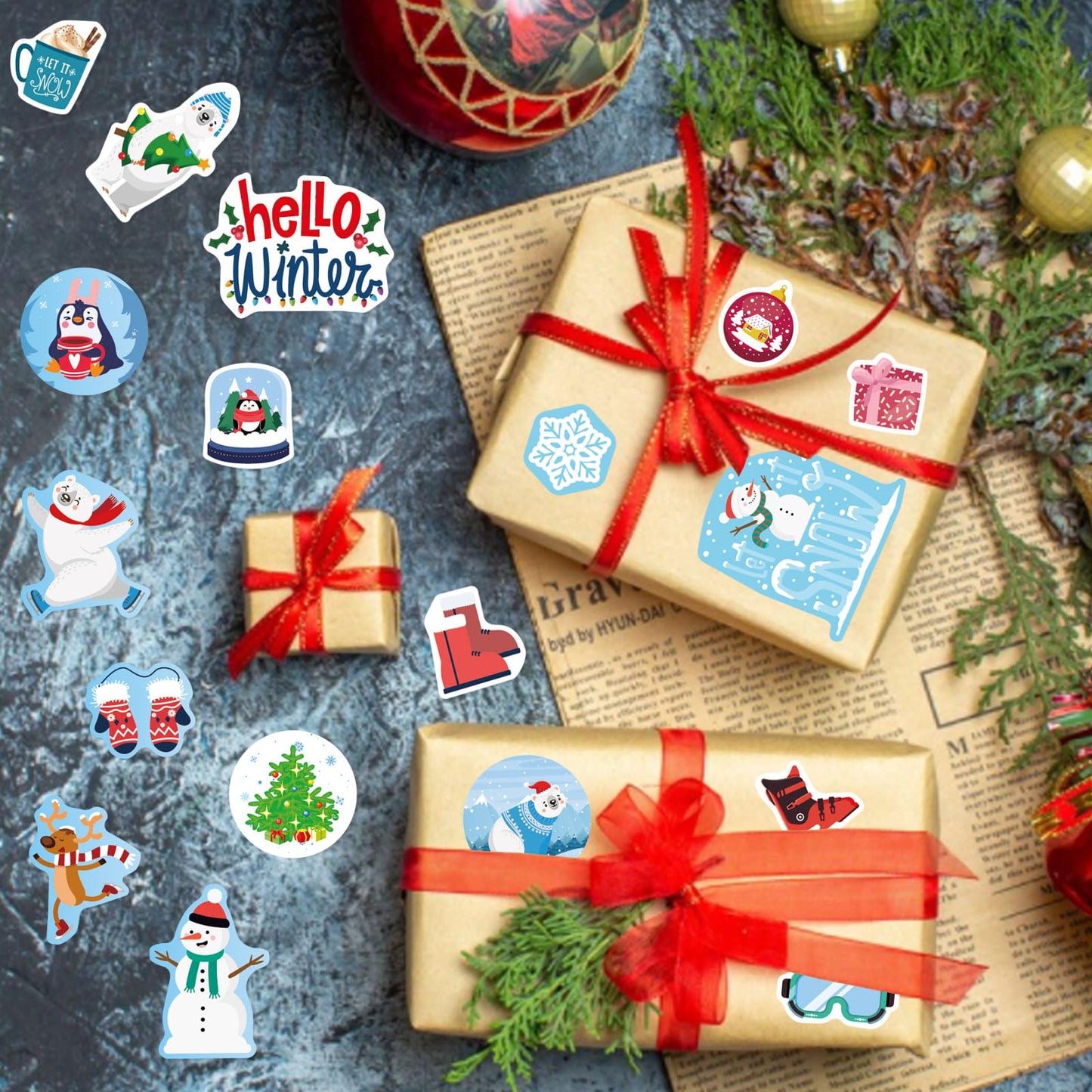 330 Pcs Winter Stickers For Kids, Winter Holiday Stickers With Santa Claus Snowman Christmas Tree Penguin,Hello Winter Snowflake