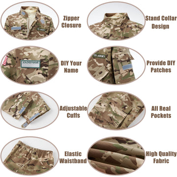 Kosgraiy Kid Army Costume,Kid Deluxe Soldier Costume,Military Costume Boy And Girl,Army Camouflage Uniform For Kid,Cp Camo,Xl/10