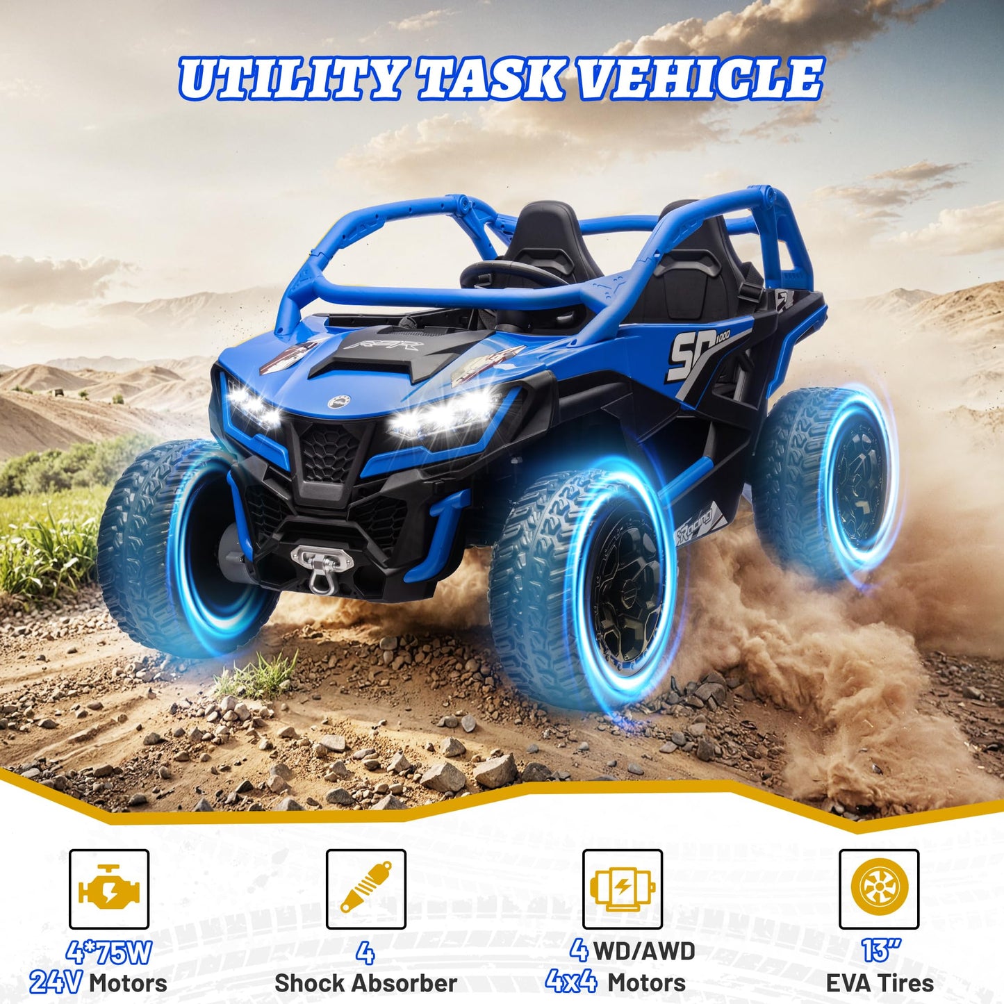 24V 10Ah 2 Seater Power Wheels For Big Kid, 21'' 4Wd/Awd Largre Kids' Electric Vehicles With Remote Control For Girls And Boys,