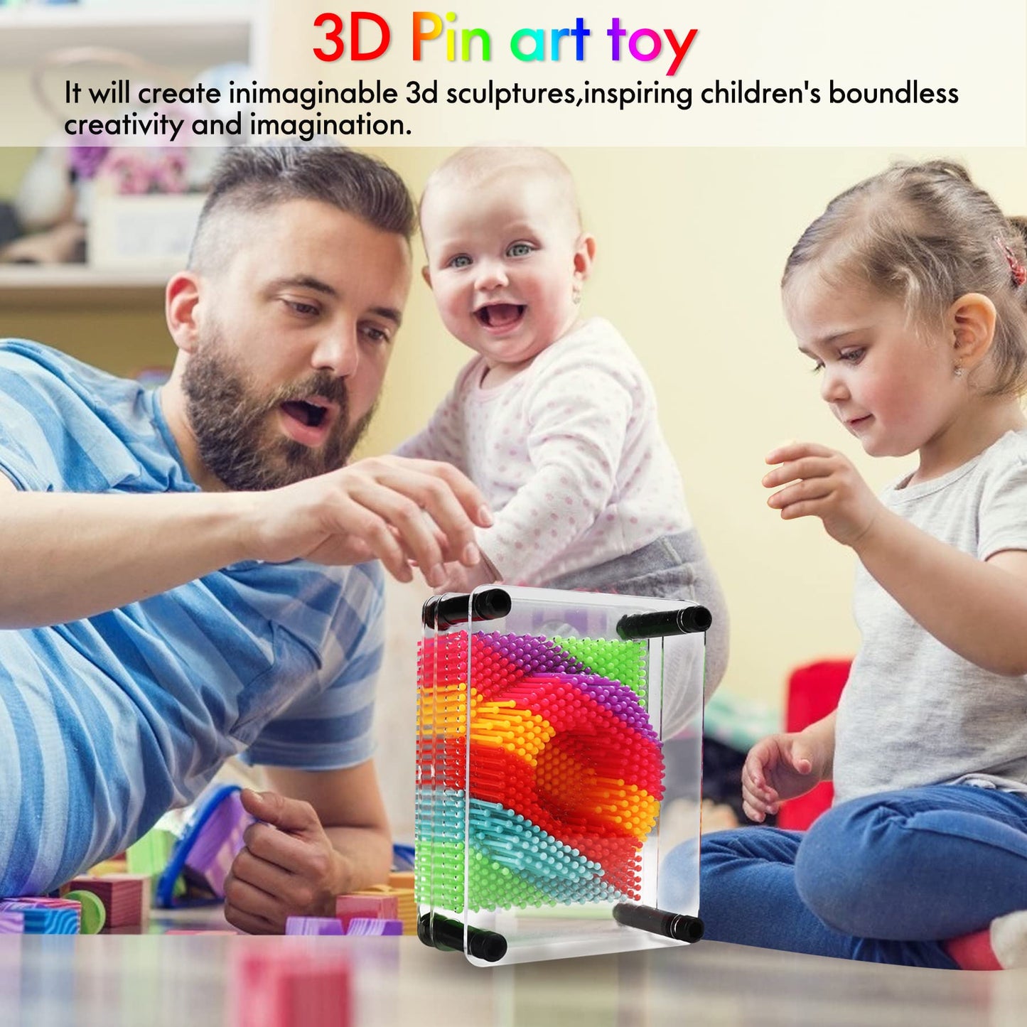 3D Pin Art Toy, Size 3.75” X 5” Unique Metal 3D Pin Art Board Impression Toy For Kids (Rainbow, Plastic)