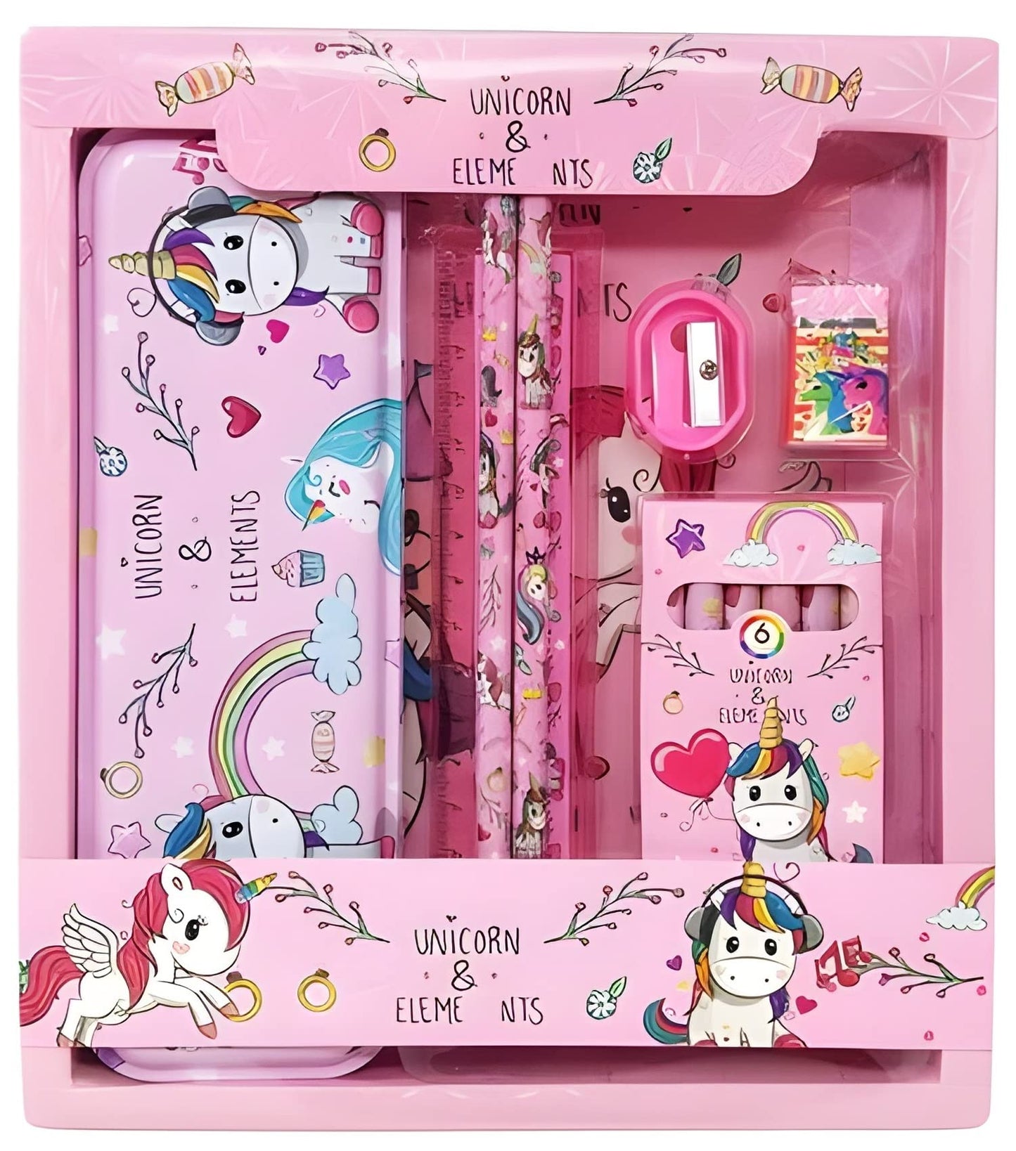 Craftacious Art & Craft 12 In 1 Designer Kids School Set For Birthday, Return Gifts Etc (1X Pencil Box 1X Ruler 1X Eraser 1X Sha