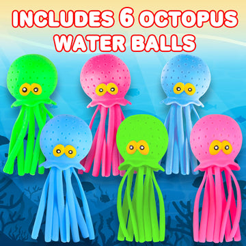Artcreativity Octopus Water Balls, Set Of 6, Rubber Kids’ Bath Toys, Sensory Stress Relief Pool Toys For Kids, Cute Goodie Bag Fillers For Boys And Girls, Pink, Blue And Green