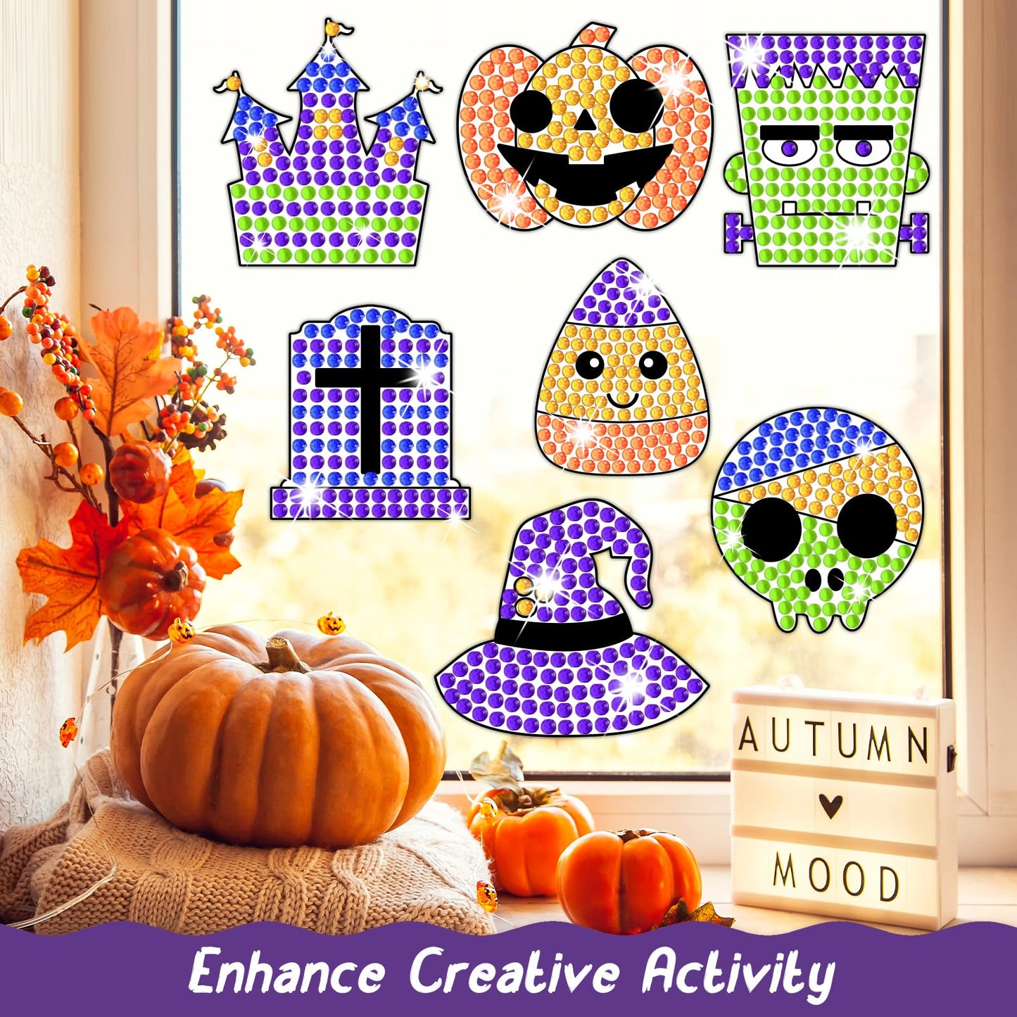 Qyeahkj 7pcs Halloween Arts and Crafts, Art Crafts Suncatcher Kits for Children Teenagers Kids at 6-8, DIY Diamond Painting Kits