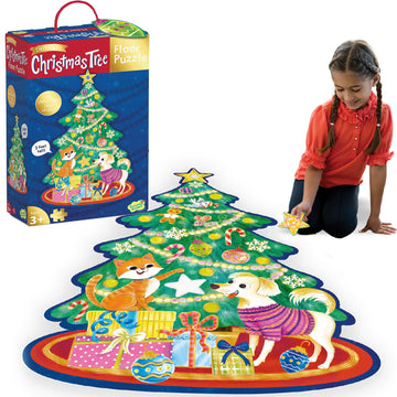 Peaceable Kingdom Shimmery Christmas Tree Floor Puzzle – Giant Floor Puzzle For Kids Ages 3 & Up – Fun-Shaped Puzzle Pieces – Great For Classrooms