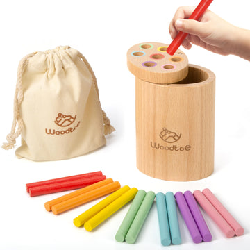Woodtoe Wooden Montessori Sticks Toys For Kids, 7 Colors Toddler Learning Toys For 1-3 Year Old, Natural Wood Educational Sortin