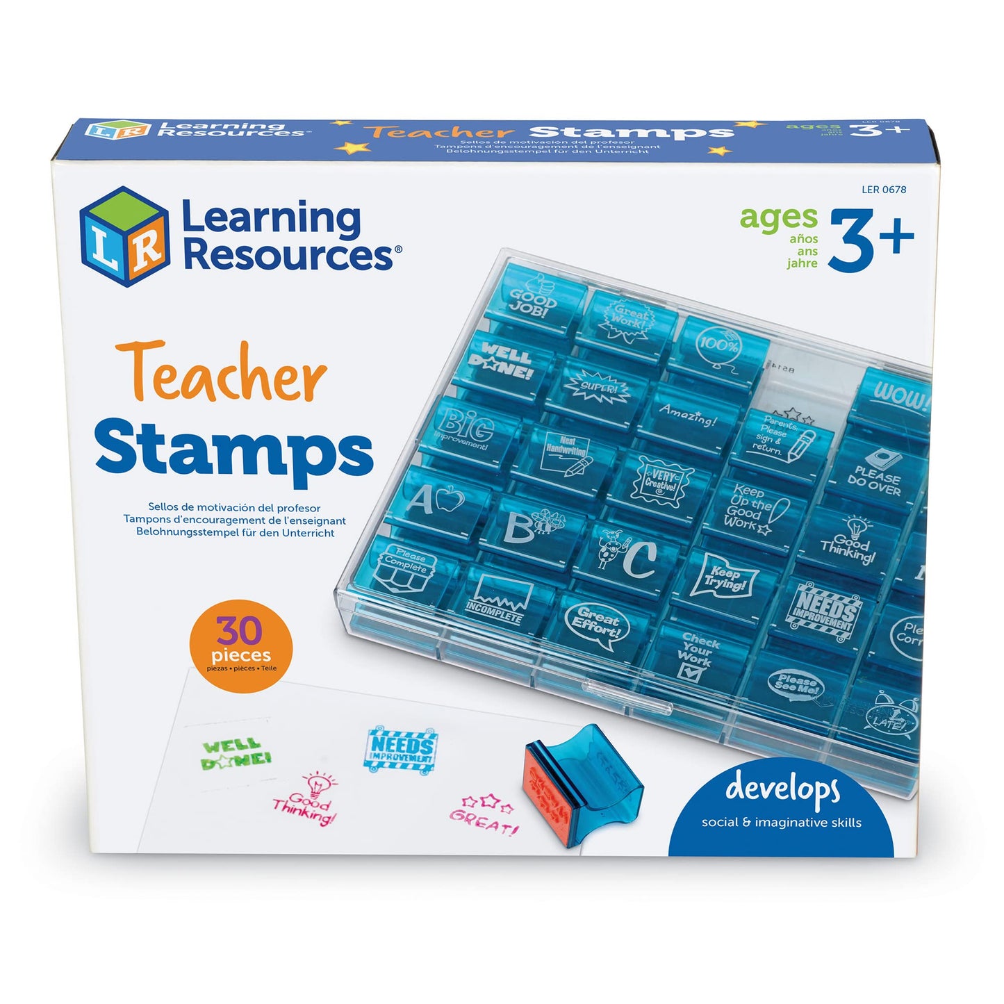 Learning Resources Jumbo Illustrated Teacher Stamps, Set of 30, Ages 3+, Messages Stamps for Homework School Classroom, Back to 