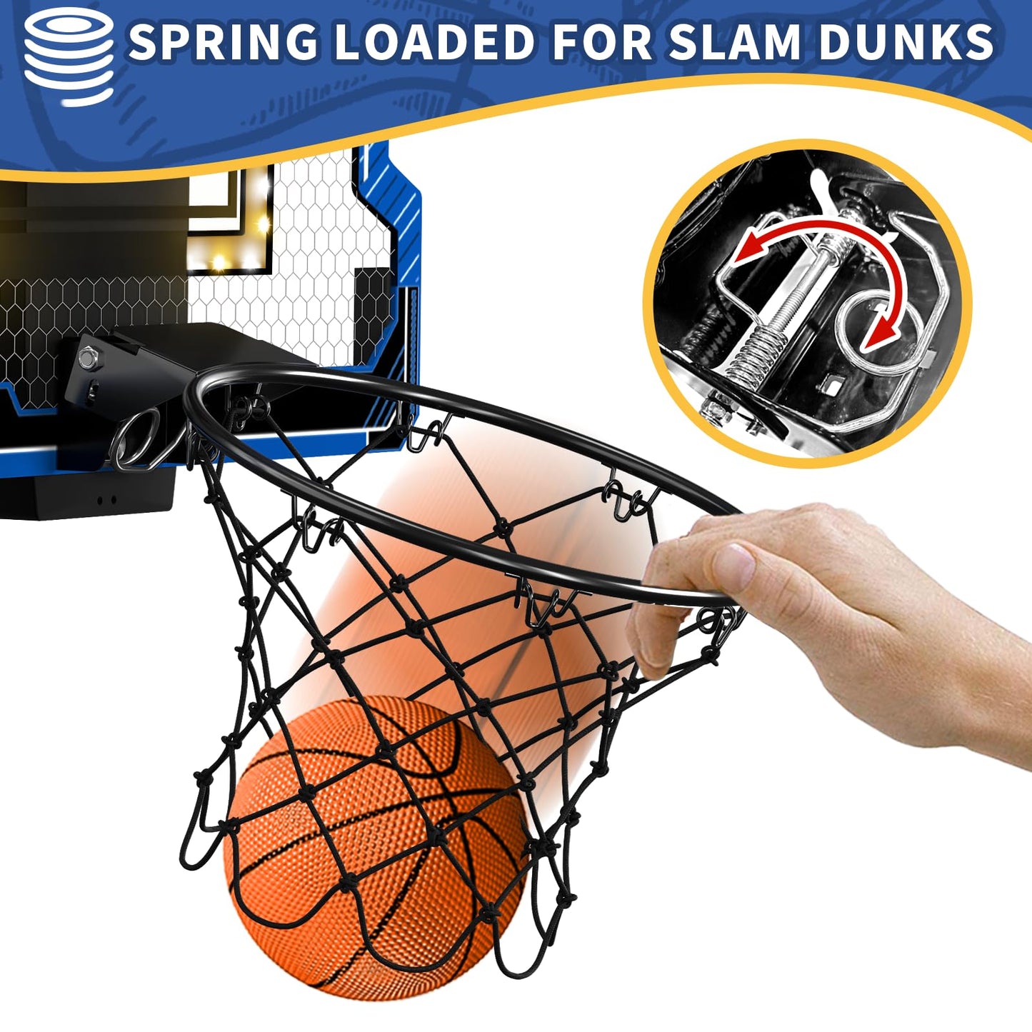 Hyes Mini Basketball Hoop Indoor With Scoreboard/Led Light, Glow In The Dark Door Basketball Hoop, Basketball Toy Gifts For Kids