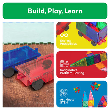 Picassotiles 2 Piece Car Truck Construction Kit Toy Set Vehicle For Magnetic Blocks Building Tile Sensory Magnet Toys With Re-En