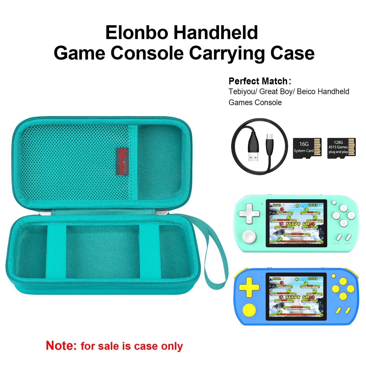 Elonbo Carrying Case for TEBIYOU/ Great Boy/ Beico Handheld Game Console Retro Video Games  Portable Gaming Player Travel Storage Cover  Mini Arcade Electronic Toy Holder Bag  Green+Inside Green