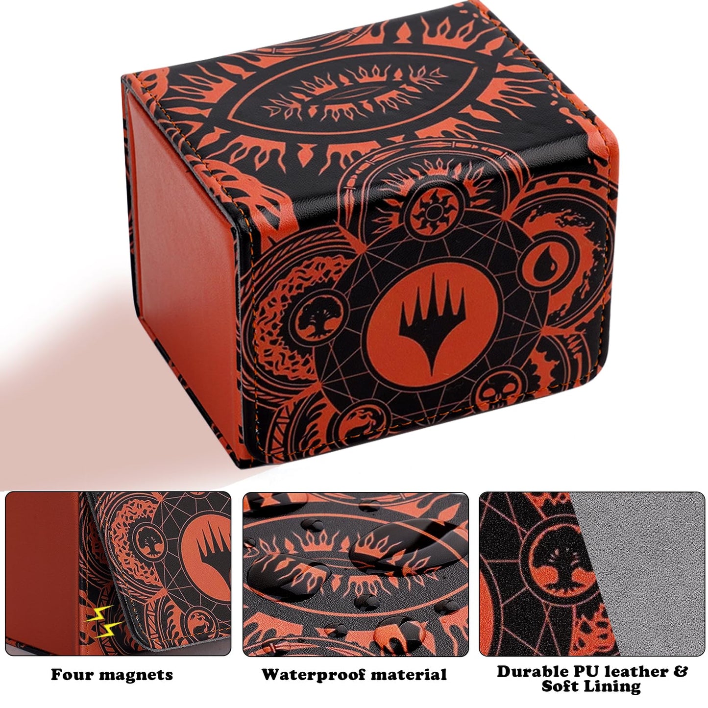 Deck Box for MTG Cards  Trading Commander Deck Case Holds 120+ Sleeved Cards  PU Leather Magnetic Collectible Card Storage Box Fits for TCG Magic Card (Orange)