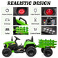 Tobbi 12V Battery-Powered Toy Tractor With Trailer And 35W Dual Motors,3-Gear-Shift Ground Loader Ride On With Led Lights And Usb Audio Functions, Green
