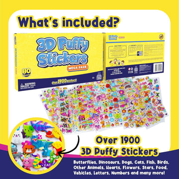 Purple Ladybug 1900 Small Puffy Stickers For Kids 4-8 - 80 Foam Sticker Sheets, Fun 3D Stickers For Crafts & Travel Activities, Road Trip Essentials & Toys