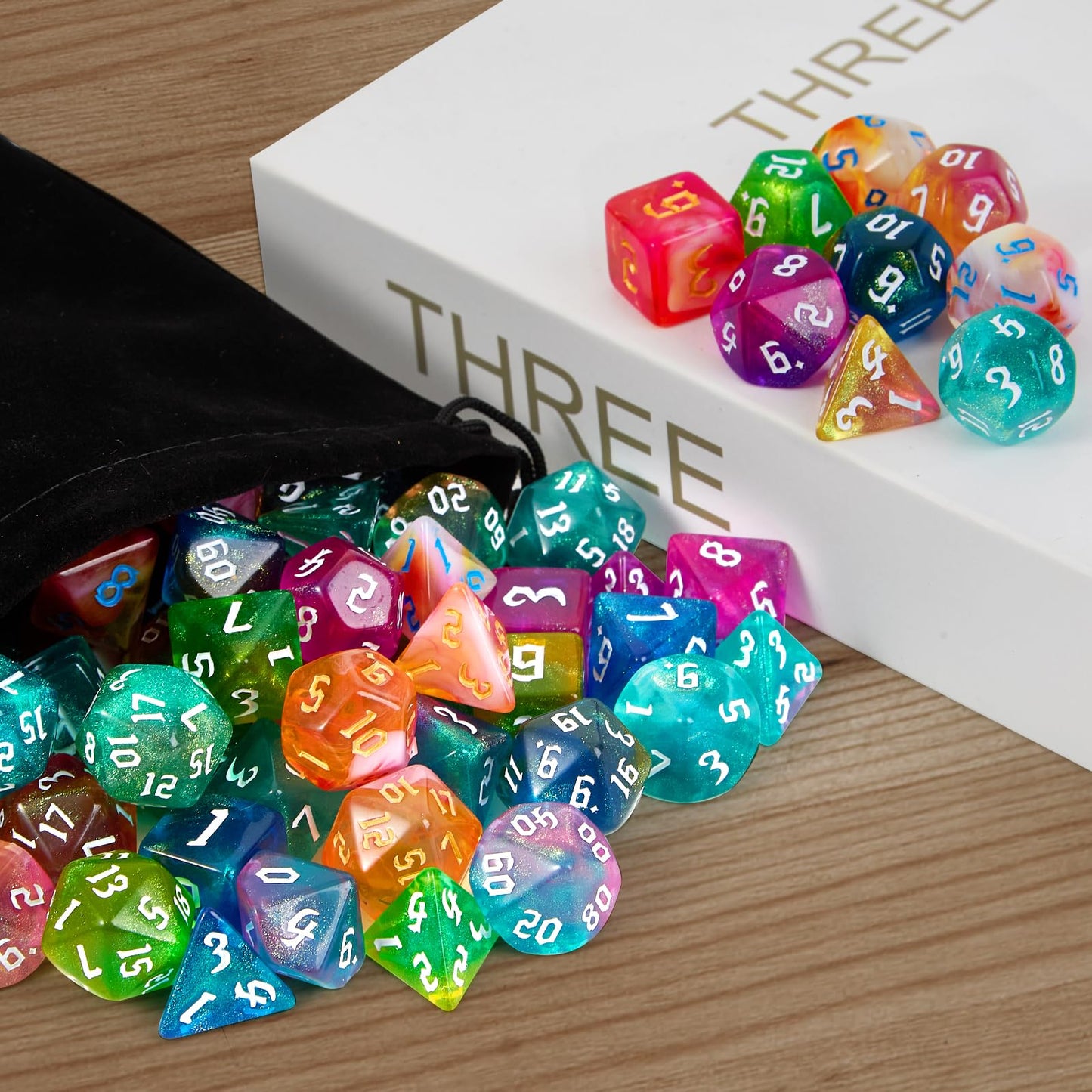 DND Dice Set,10x7 (70 Pieces) Polyhedral Dice with a Large Drawstring Bag Great for Dungeons and Dragons, Role Playing RPG MTG T