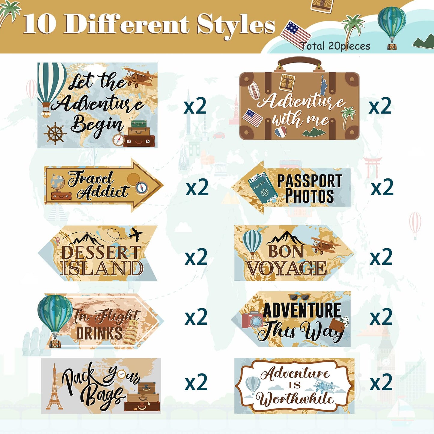 Ysleen 20 Pcs Travel Themed Party Decorations Set Let The Adventure Begin Sign Adventure Signs Bon Voyage Party Decorations for