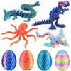 4Pcs 3D Printed Dragon Octopuses With Egg Easter Basket Stuffers Easter Egg 3D Printed Animals Toy Set
