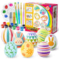Springflower Easter White Eggs Painting Kit - Paintable Hanging Flocking Eggs With Rope, Diy Design, 28Pcs