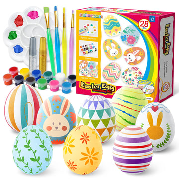 Springflower Easter White Eggs Painting Kit - Paintable Hanging Flocking Eggs With Rope, Diy Design, 28Pcs