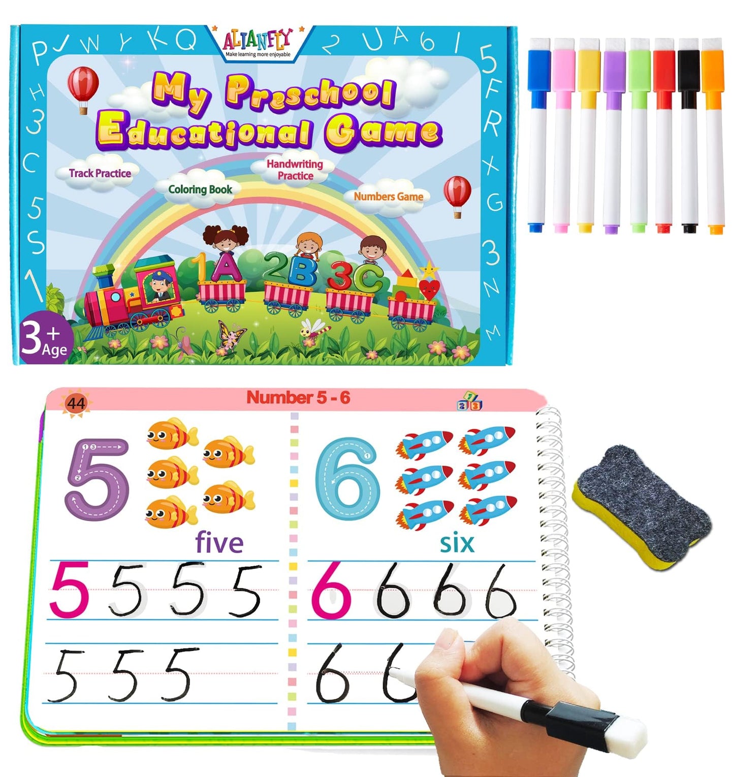 Alianfly Preschool Learning Activities Educational Workbook - Toddler Prek Montessori Handwriting Practice Activity Tracing Toys