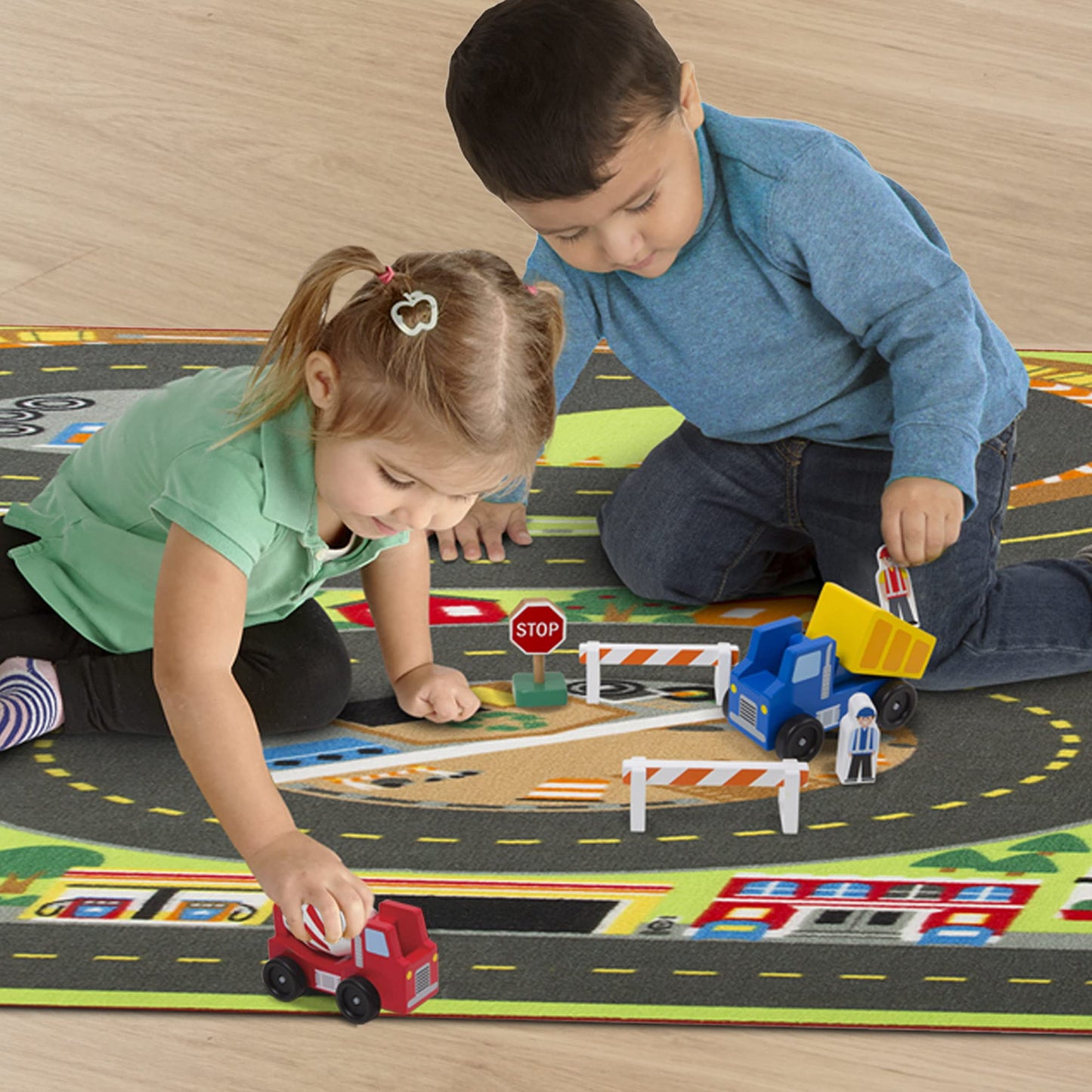 Melissa & Doug Jumbo Roadway Activity Rug With 4 Wooden Traffic Signs (79 X 58 Inches)