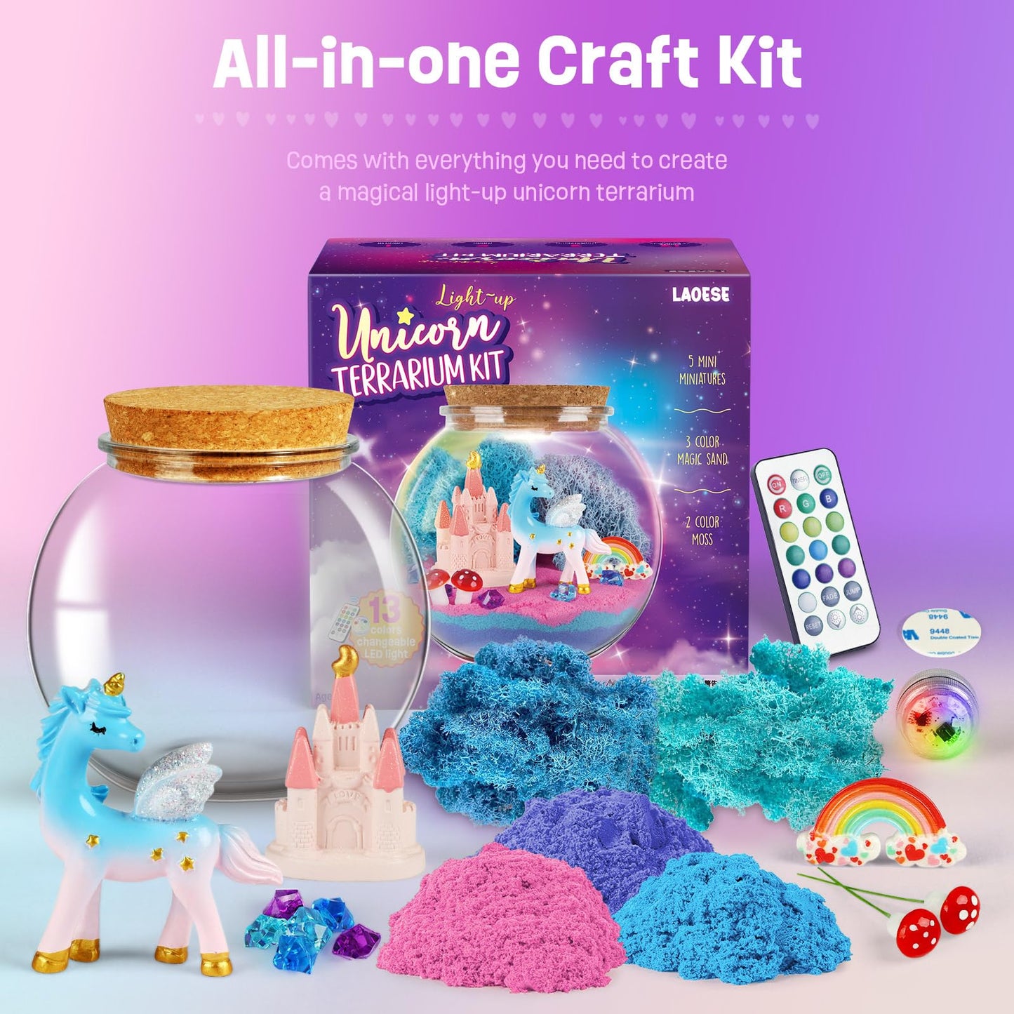 LAOESE Unicorn Gifts for Girls - Unicorns Terrarium Kit for Kids - Birthday Gift for Girl Ages 4 5 6 7 8-12 Year Old - DIY Unico