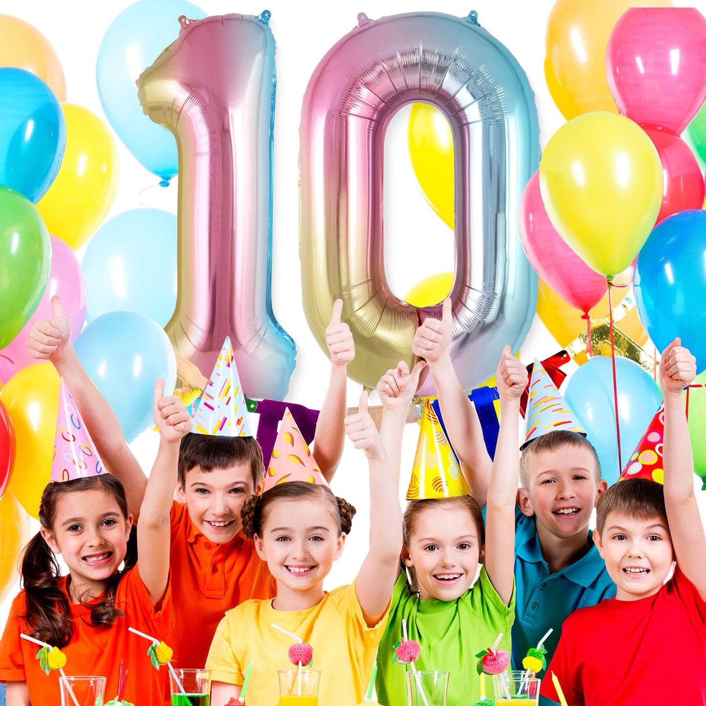 Rainbow Gradient Number 0 Balloon, 40 Inch Big Large Foil Number Balloons, Jumbo Mylar Number 0 Balloons For Birthday Party Deco