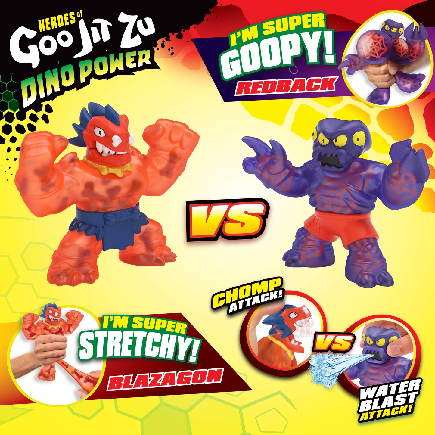 Heroes of Goo Jit Zu Dino Power Versus Pack - 2 Action Figures - Volcanic Rumble - Blazagon vs. Redback | Includes 2 limited availability Heroes | for Ages 3+