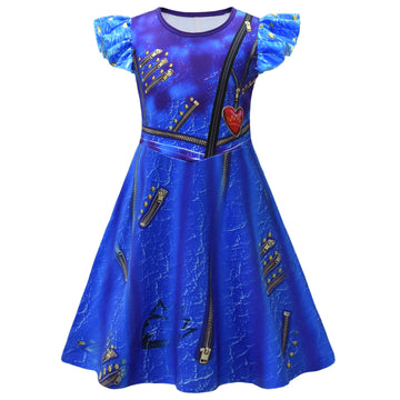 Aovclkid Girls Evie Princess Costume Birthday Party Dress Halloween Cosplay Outfits(6 Years,Blue)