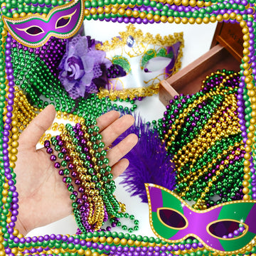 ZZYFGH 12PCS Mardi Gras Beads, Gold Green Purple Mardi Gras Metallic Beads Costumes Necklaces Bulk, 33'' Mardi Gras Necklace Wom