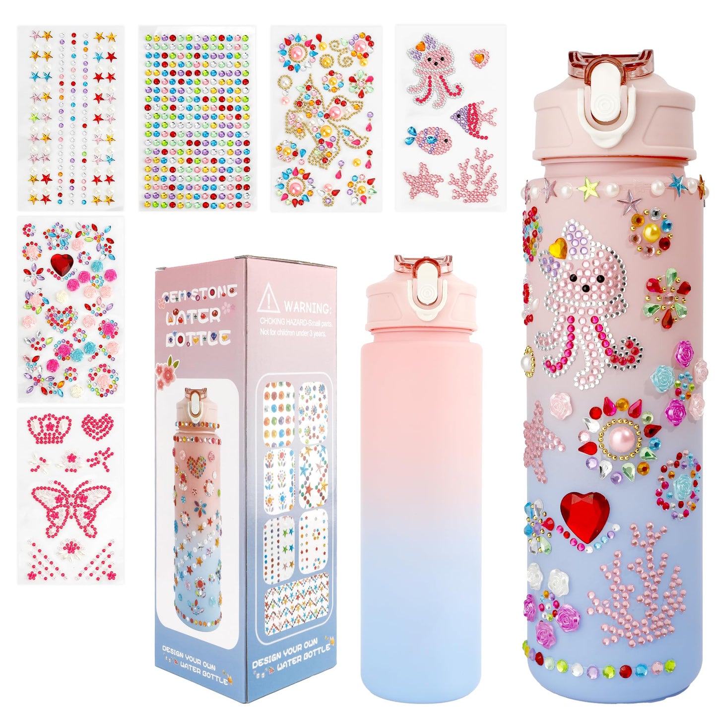 Valentines Day Gifts for Girls Decorate Your Own Water Bottle Kits for Girls 4-12 Girls Water Bottle Gem Stickers DIY Arts and C