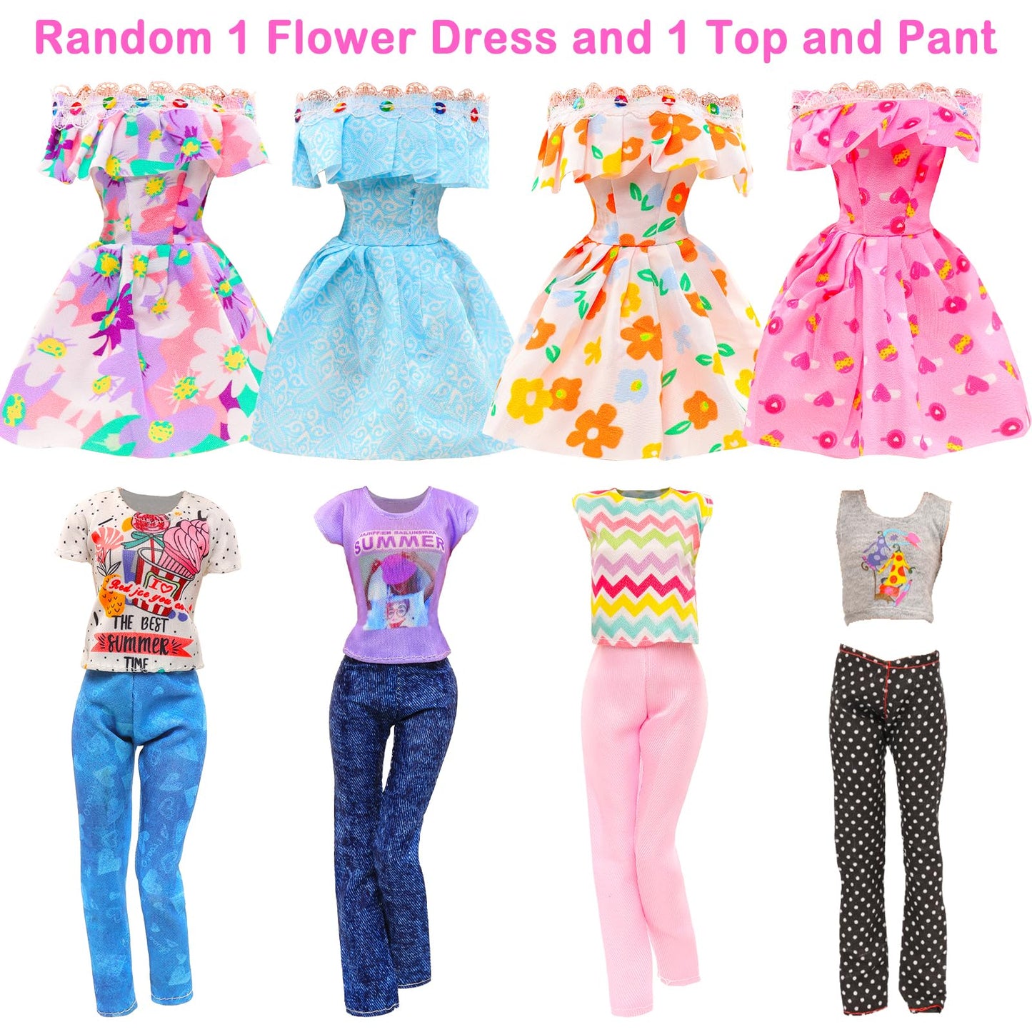 Miunana 23 Pcs 11.5 Inch Girl Doll Fashion Top And Pants 10 Pairs Of Girl Doll High Heels Shoes,Girl Dolls Sequin Dress For Doll