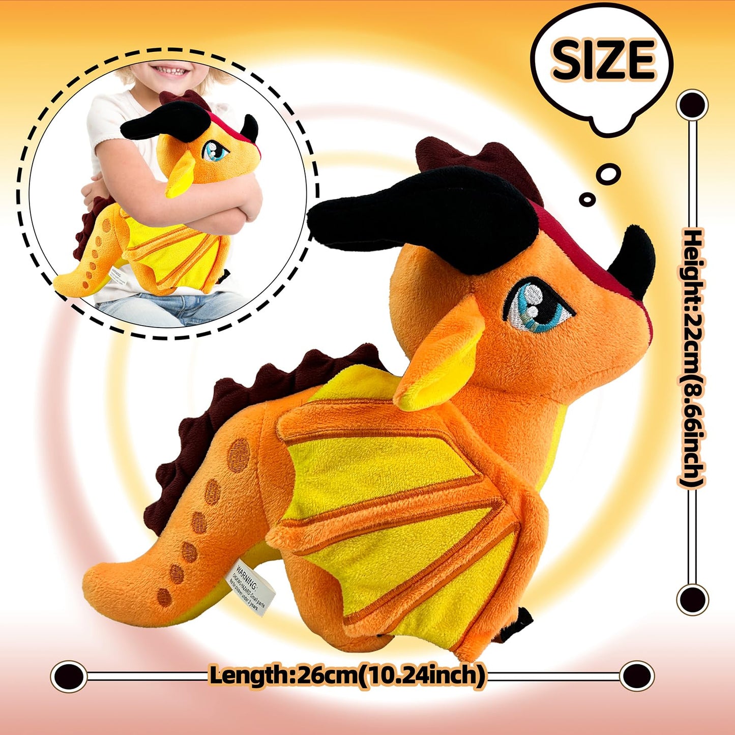 Kobataro Wings Dragon Plush Stuffed Animal Plushies Toys Cute Fire Dragon Stuffy For Kids Boys Girls For Aged 3+(Red)