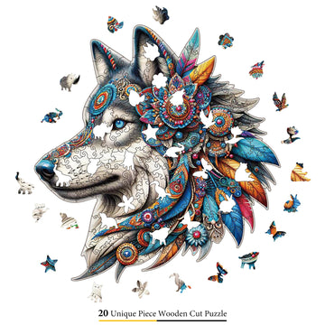 Amphol Wooden Jigsaw Puzzles For Adults, Wolf Medium 11''X10.3'' Wooden Puzzles With Unique Shape, 200 Pieces Wooden Puzzles Wit